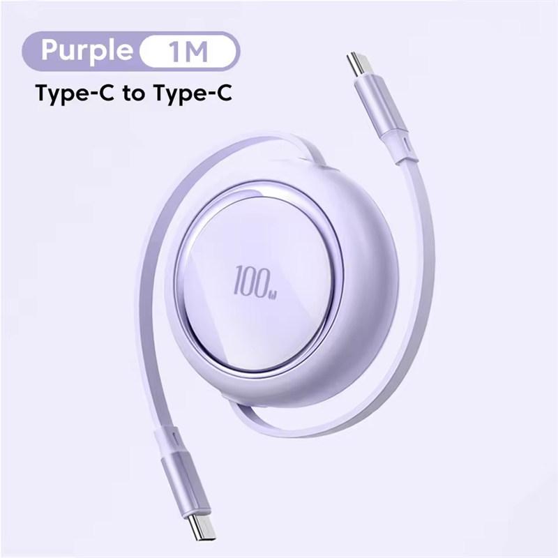

PD 100W выдвижной кабель для быстрой зарядки Type C - USB C для iPhone 15 MacBook Samsung Xiaomi USB C - Lightning кабель 1M фиолетовый
