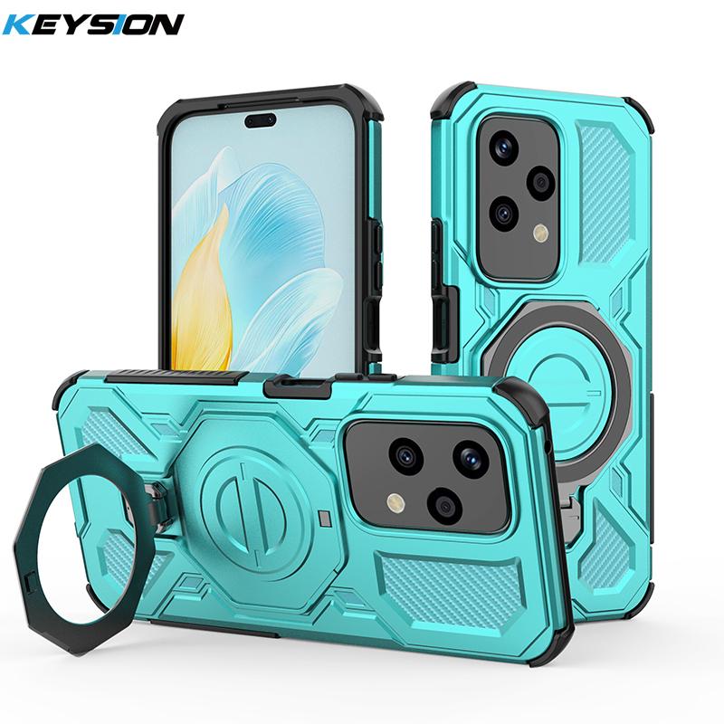 

KEYSION Противоударный магнитный чехол для HONOR 200 5G с вертикальной живой металлической кольцевой подставкой, задняя крышка для телефона Huawei Honor 200 Lite 5G for Honor 200 Lite зелёный