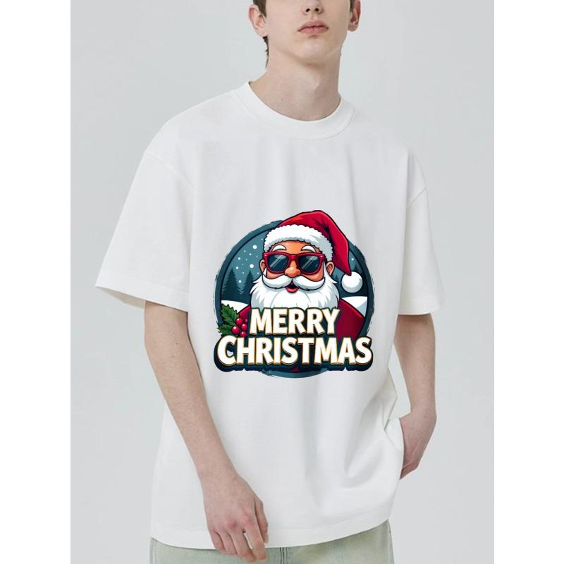 Weihnachts-T-Shirt Schwarzer Weihnachtsmann mit Sonnenbrille und Merry Christmas Text Feiertagsparty-Kleidung