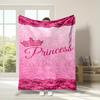 Cute Princess Letter Crown Lace Pattern Flannel Blanket Warm Cozy Printed Throw Blanket for S Bedroom Travel