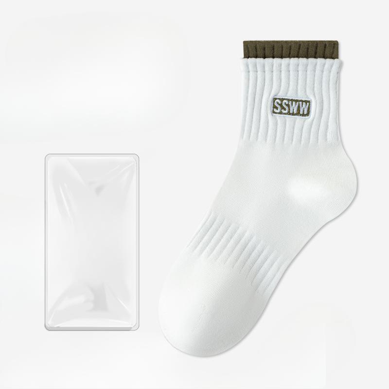 Female Spring and Summer New Sports Running All Match Pure Color Letter Breathable In Tube Socks