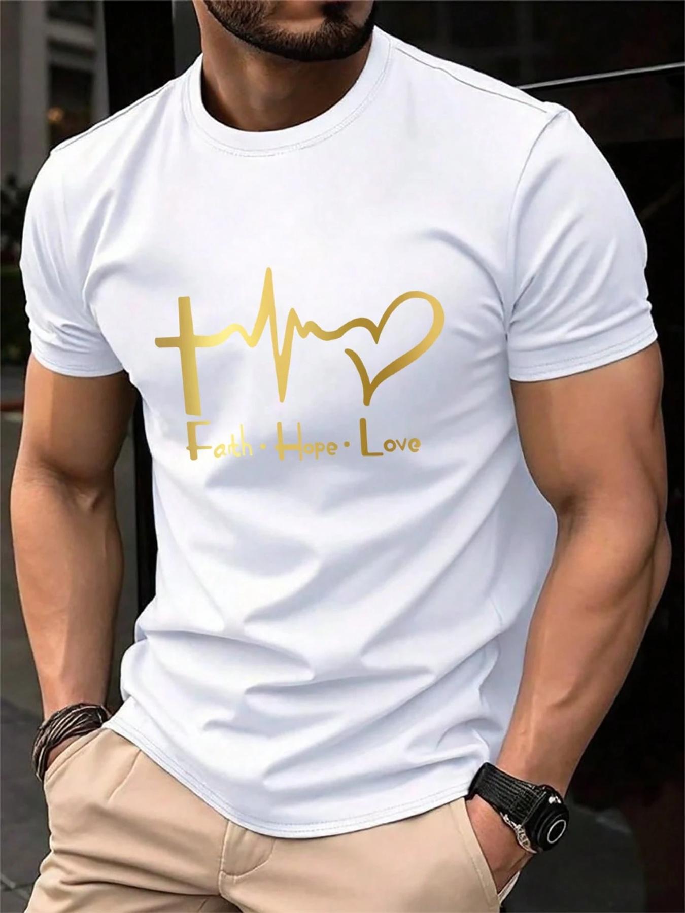 

Men s summer fashion casual loose plus size faith hope love print sports round neck short sleeved T-shirt top - Men s Summer ... S разноцветный