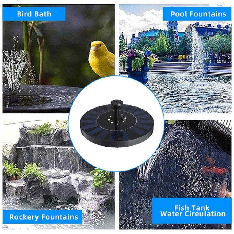 Muti-types Solar Bird Bath Fountains with 6 Colorful LEDs,7 Nozzle Safety Protection Solar Powered Water Fountain Pump