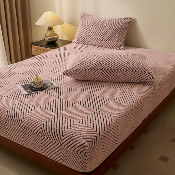 Мягкий теплый чехол на матрас с резинкой по всему периметру Коралловый флис Чехол на матрас Постельное белье Двойной Queen King Защитный чехол на матрас 2xPillowcase 48x74cm