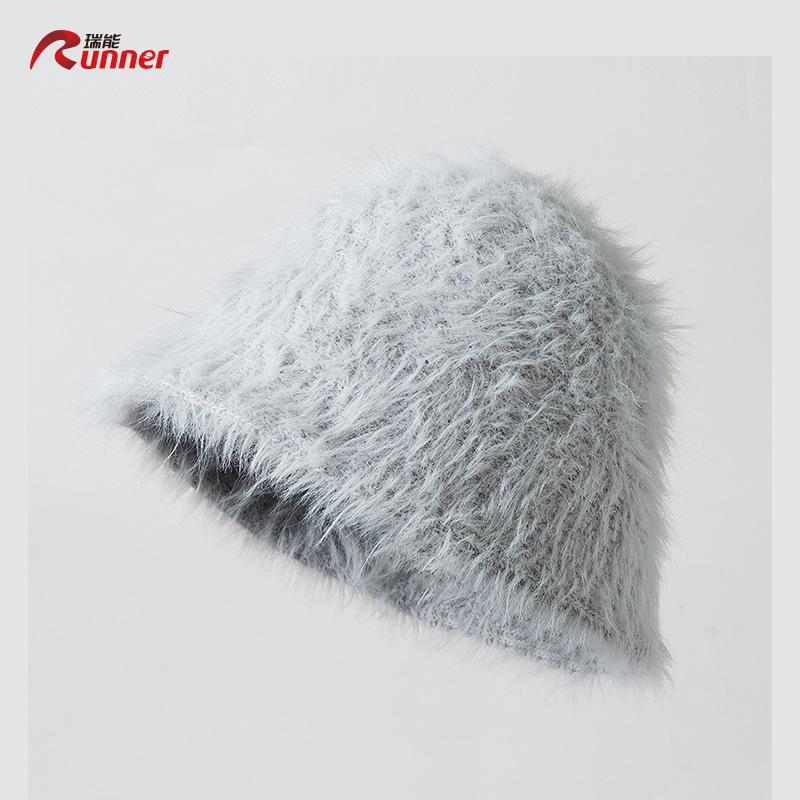 

Wool hat women s autumn and winter bucket hat 2025 dome versatile basin hat with a small face and no face covering plush bucket hat 55-58cm світло-сірий колір