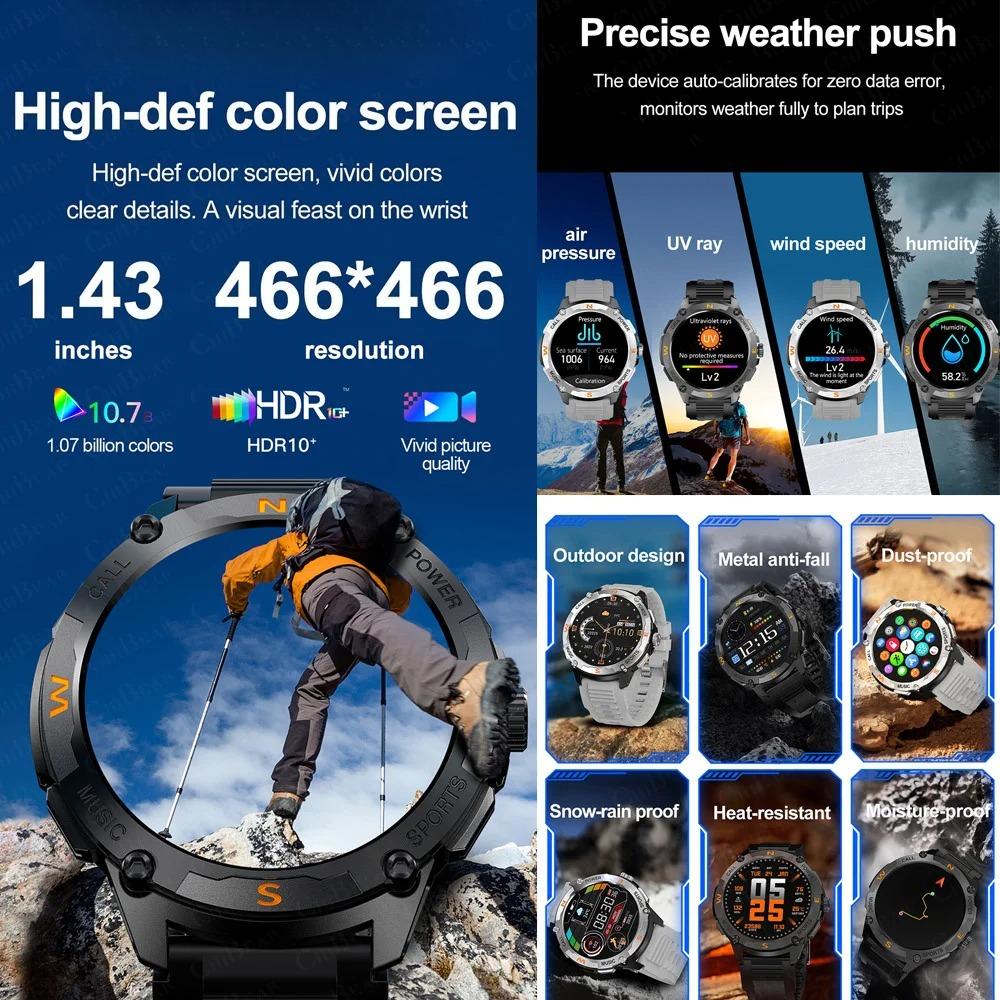 New GPS Outdoor Sports Smart Watch Men 1.43 Inch  Screen Built-in Dual-band GNSS Bluetooth Call Smartwatch Women