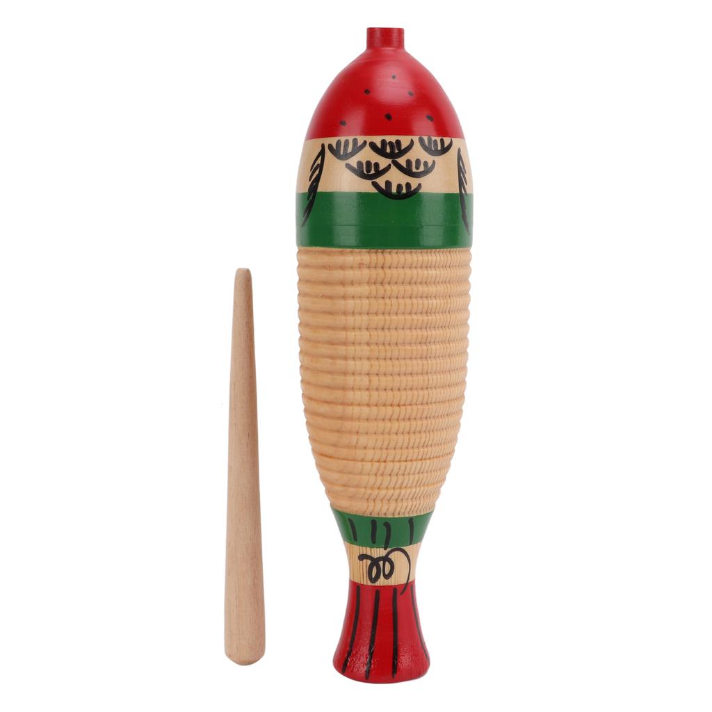 Wood Guiro Colorful Fish Shaped Straight Cylinder Guiro Percussion Instrument Toy for Children