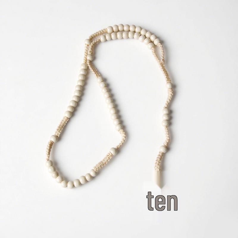 Natural Wood Bead Rosary Necklace: Handmade Woven Prayer Cross