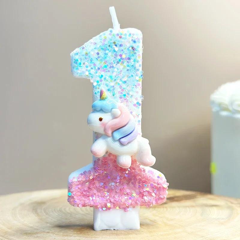 Unicorn Birthday Candles 0-9 Number Pink Blue Cake Candle Fashion Cartoon Anime Topper Party Cute Decoration Animal
