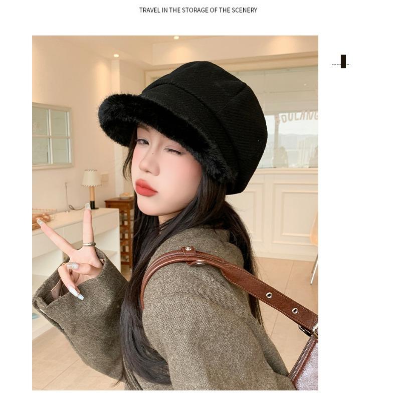 Women S Winter Octagonal Hat Large Brim Fashion Versatile Japanese Style
