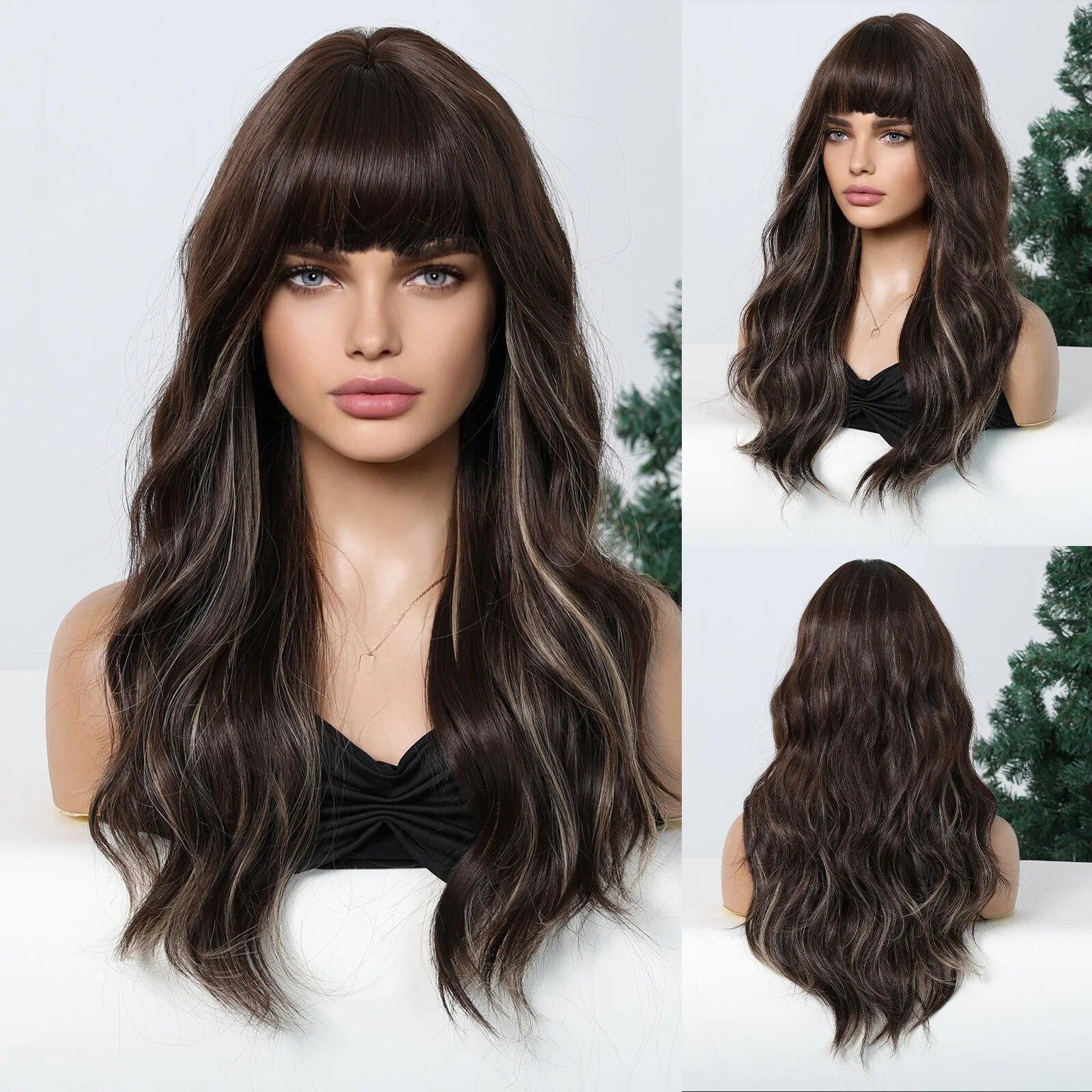 

Длинные светлые синтетические парики с глубокой волной и челкой, парики из вьющихся волос для женщин, ежедневные парики, термостойкие