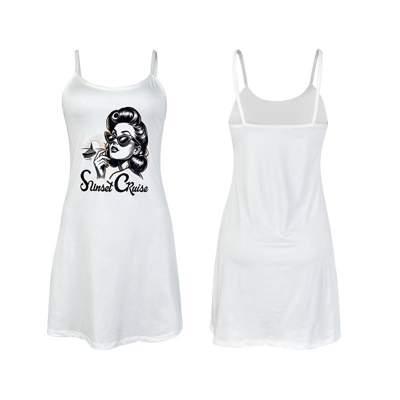 Multi-Pattern Short Cami Nightgown Unique Print Black/White Women's Loungewear 929 Trendy Versatile Sleepwear with Bold Print Choices