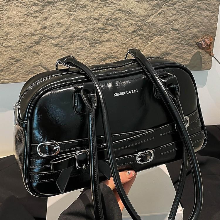 

Crying bag niche retro soft leather simple solid color underarm bag women s versatile fashionable commuting foreign style shoulder bag чёрный