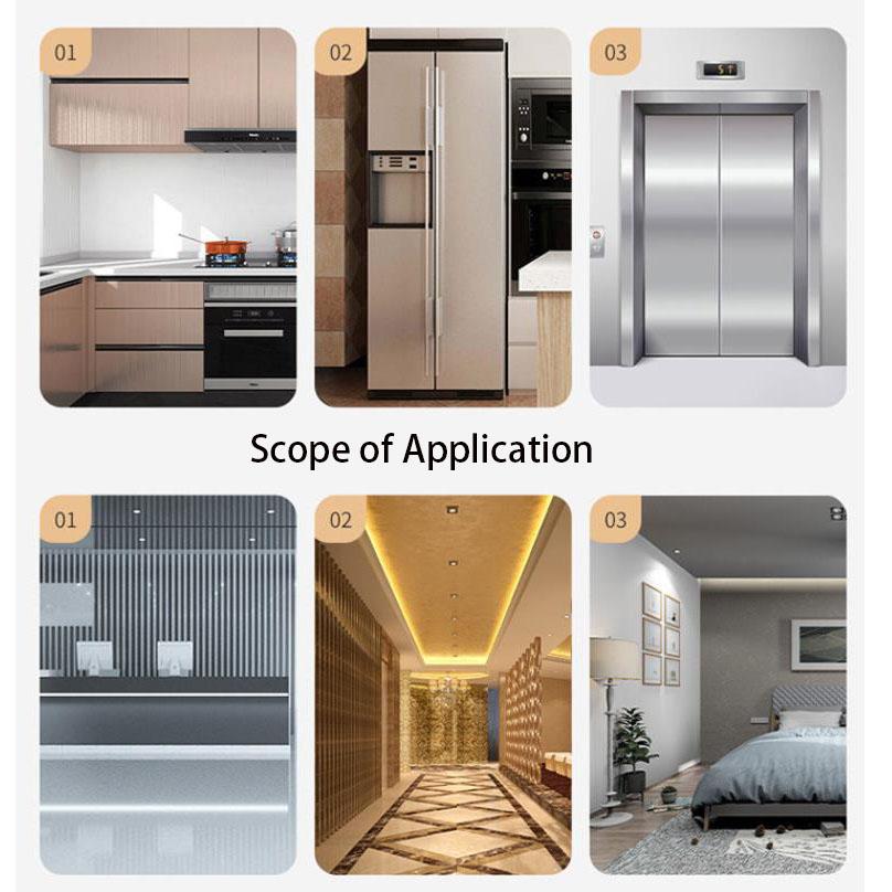 Selbstklebende gebürstete Edelstahl Kontaktpapier Metallische Folie Kühlschrank Aufzugstür Makeover Wasserdichter Aufkleber 0,16mm