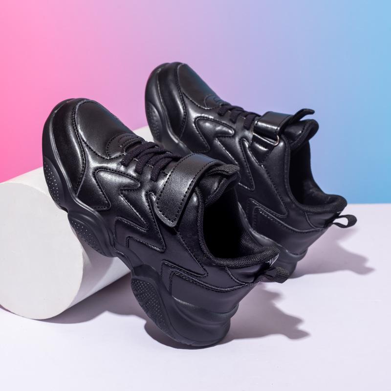 Foreign Trade Children's Small Black Shoes 2025 New Four-season Mesh Breathable Leather Waterproof Children's Dad Shoes