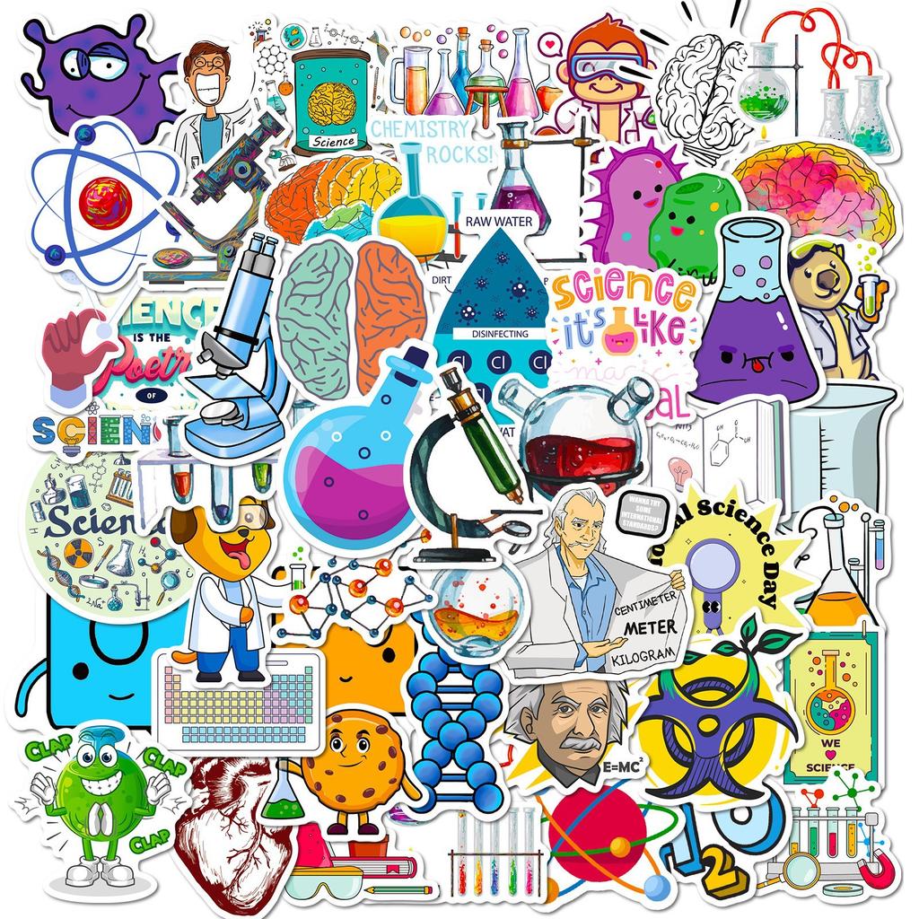 50 Experimental Device Stickers, Physics and Chemistry Equipment, Cartoon Stickers, Pharmacist Chemical Equations, Personal Stickers