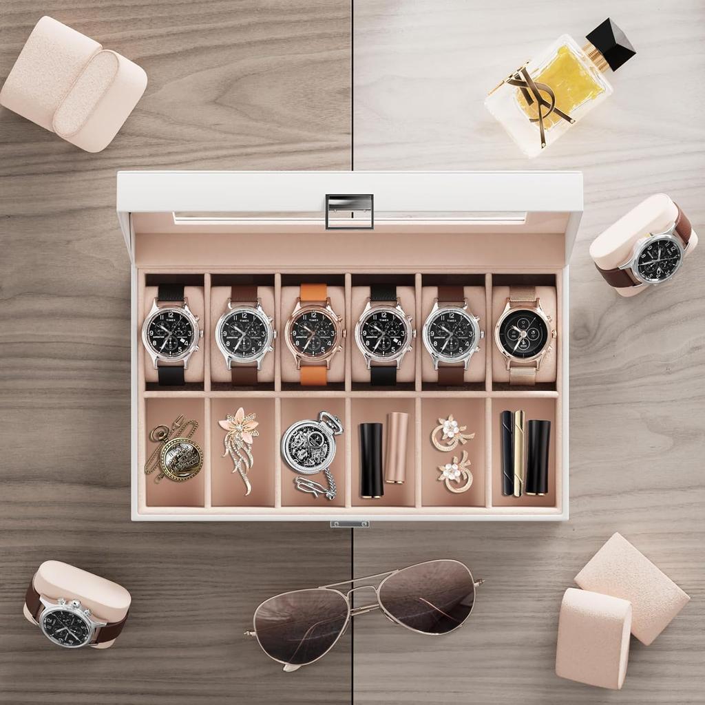 ProCase Watch Box for 12 Slots Watch Watch Storage Watch Holder Organizer for Watch Display Case with Glass Lid Men, Men's Case, Men,