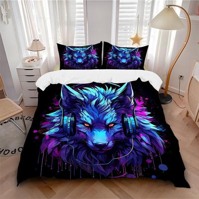 3pcs Bedding Set Wolf Cyber Includes 1 Comforter + 2 Pillowcases, Without Pillow Inserts, Soft Comfortable, Lightweight Breathable, Printed