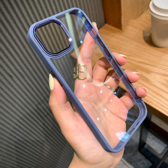 Husă transparentă de lux rezistentă la șocuri pentru Iphone 14 13 12 11 Pro Max X Xr Xs Protectie metalică pentru aparate foto Candy Cadru moale Husă transparentă