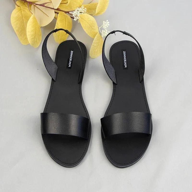 Fashion Sandals Women for 2025 Summer Beach Shoes High Quality Leather  Woman Flat Style Back Strap Brand Ladies Shallow Footwear