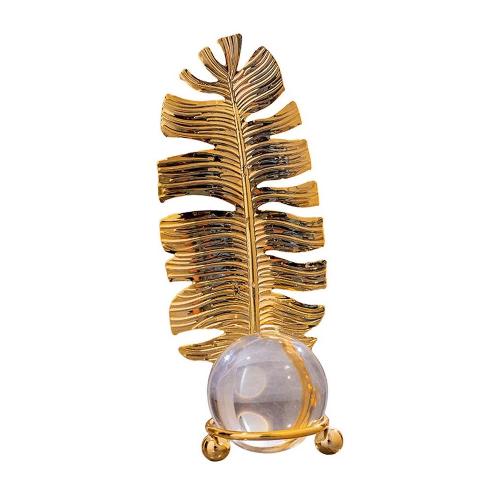 Non-slip Leaf Ball Ornaments Rust-proof Metal Leaf Crystal Ball Collectibles  Desktop