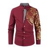 Camicie da uomo, camicie eleganti da uomo, casual, streetwear, camicie stampate con stampa in oro nero, design con colletto rovesciato, top maschili