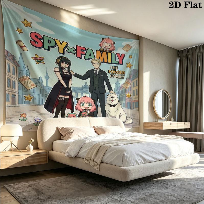 Spy Family Wall Tapestry Aesthetic Wall Hanging Printed Fabric Blanket Decorative Tapestries For Bedroom Living Room Home Decor