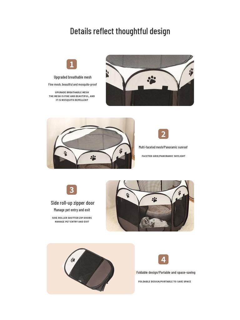 Quick-Fold Octagonal Pet Tent: Outdoor Oxford Cloth Cage for Cats & Dogs