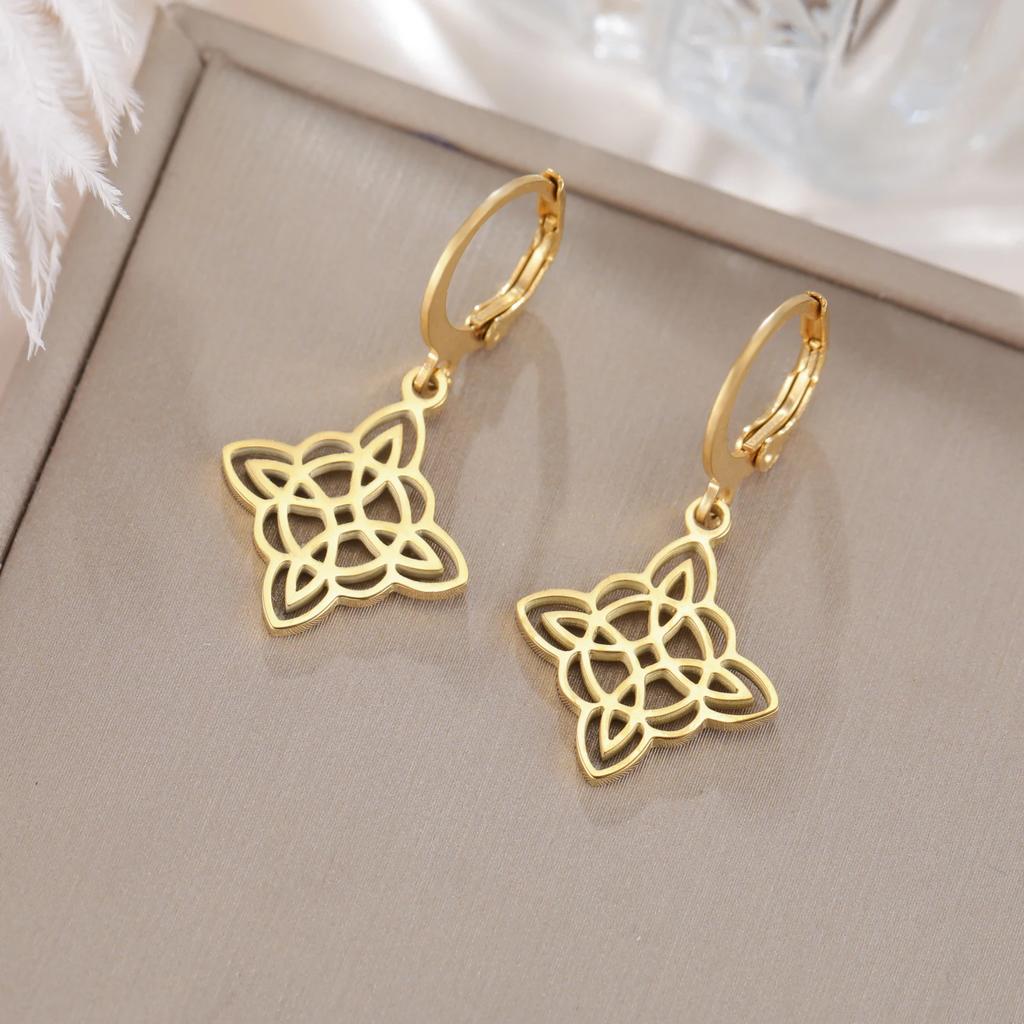 Irish Witch Knot Pendant Earrings Elegant Women's Witchcraft Lucky Talisman Celtic Knot  Stainless Steel Jewelry Gift
