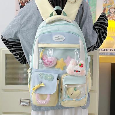 Colorful Women's Ita Schoolbag: Cute, Spacious, Transparent Badge Backpack
