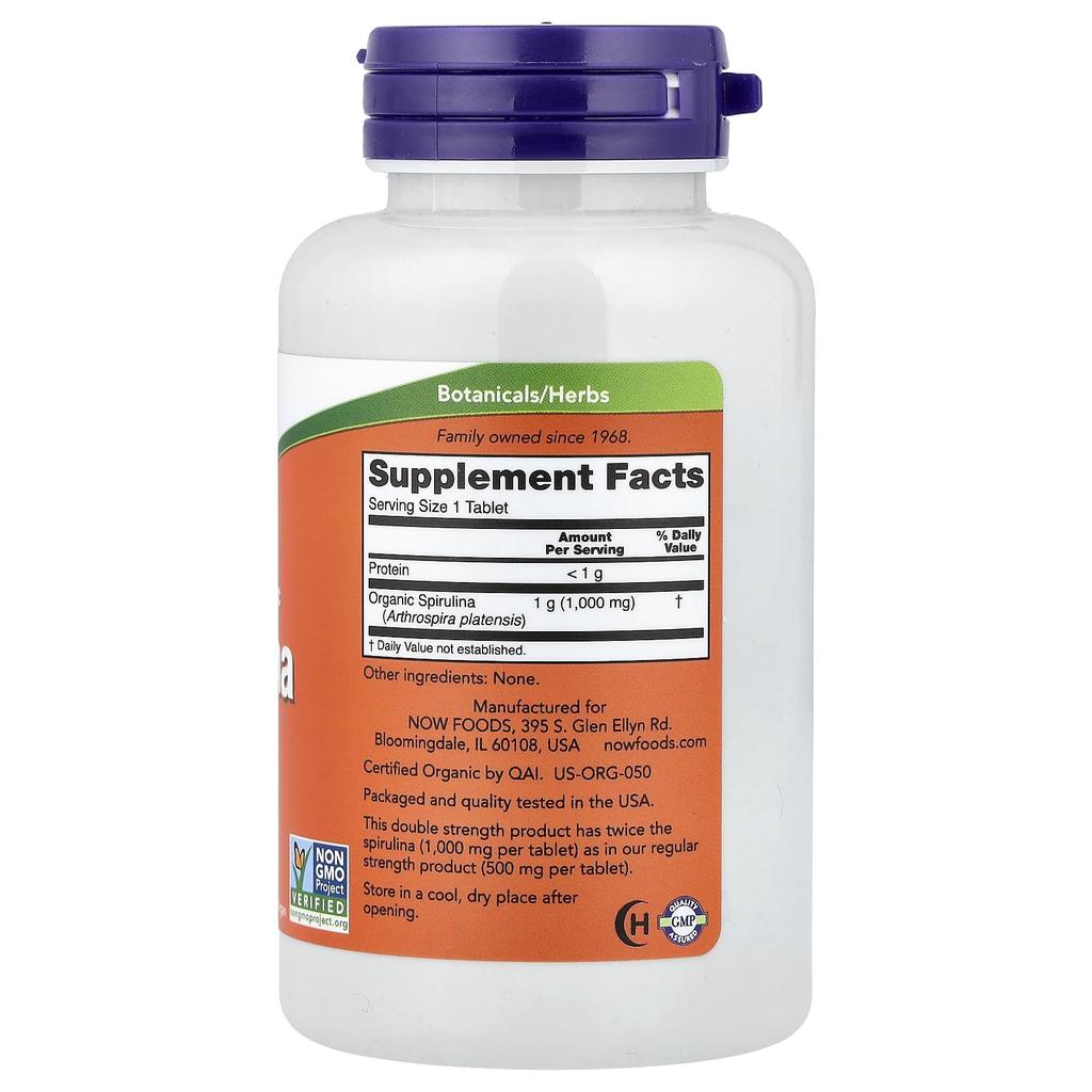 Certified Organic Spirulina, Double Strength, 1,000Mg, 120 Tablets