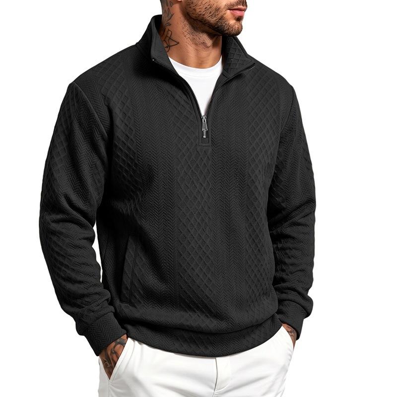 Men S Autumn Diamond Jacquard Half Zip Stand Collar Long Sleeve Pullover Sweatshirt