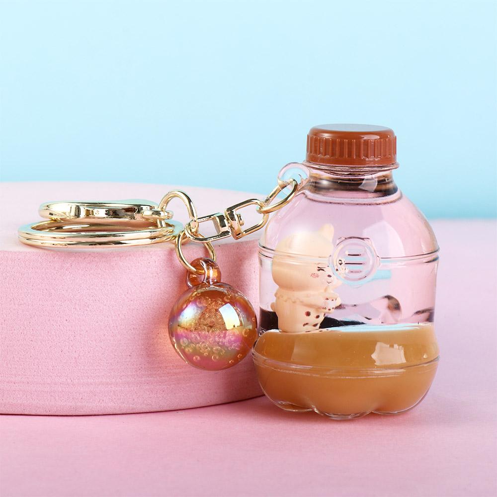 Accessories Milk Tea Cup Bear Keychain Liquid Oil Keyring Bag Pendant Milk Tea Bottle Keyring