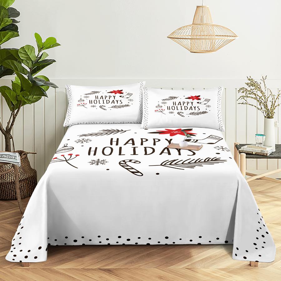 Bed Sheet Set 240x220 Christmas Tree With Pillowcase Letter Green For Single Double Beds Kids Adult 3D Bedding Texile Twin Full
