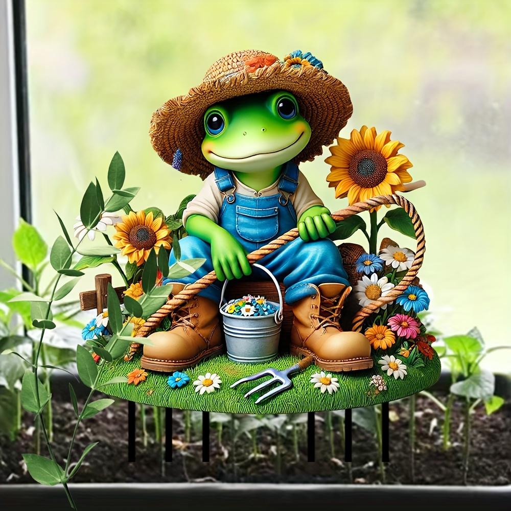 2D Flacher Frosch Gartendekoration Mit Strohhut Stiefeln Und Blumentopf, Ideal Für Rasen Hof Terrasse Garten Außenornament & Geschenk