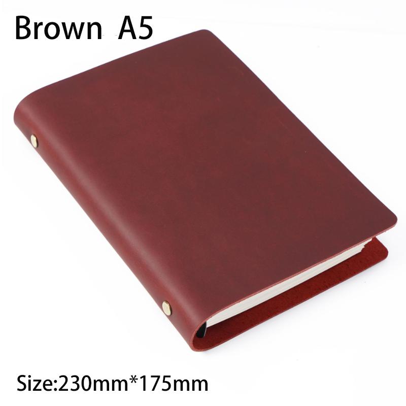 European Style A5 Genuine Leather Notebook Retro Loose Leaf Diary for Office Business Handmade Cowhide Journal (Red,230mm*175mm*30mm&A5)