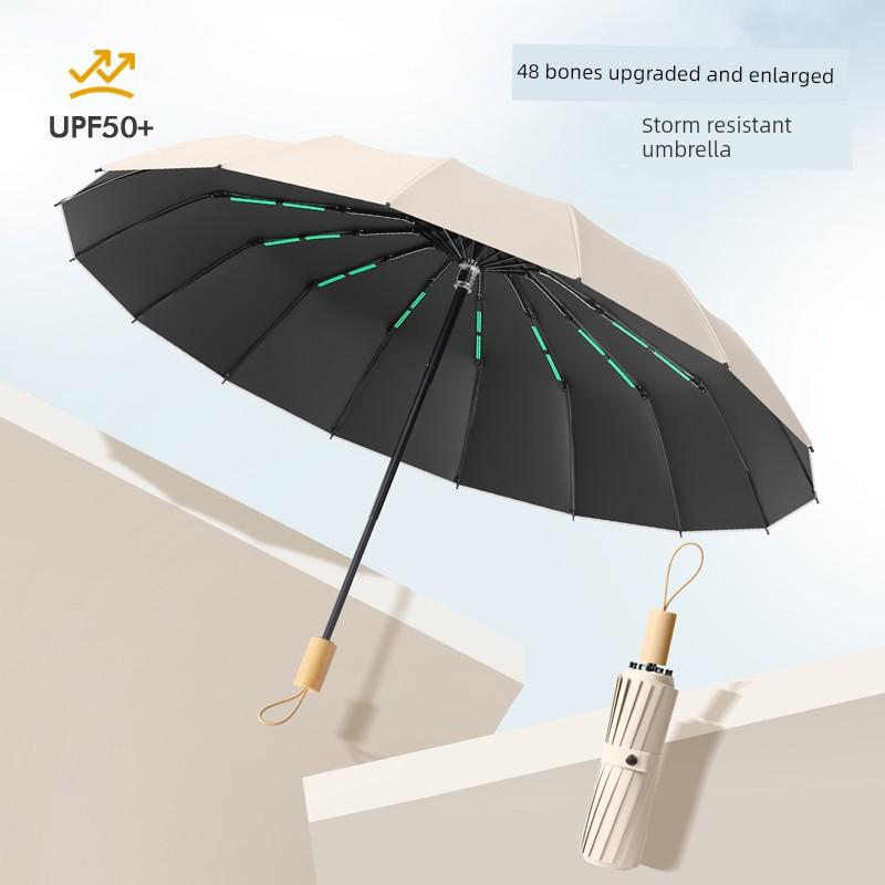 Large Umbrella for Men, Reinforced and Thickened, Sturdy and Wind-Resistant, Dual-Purpose for Sun and Rain, Manual Folding, Black Coating for Sun