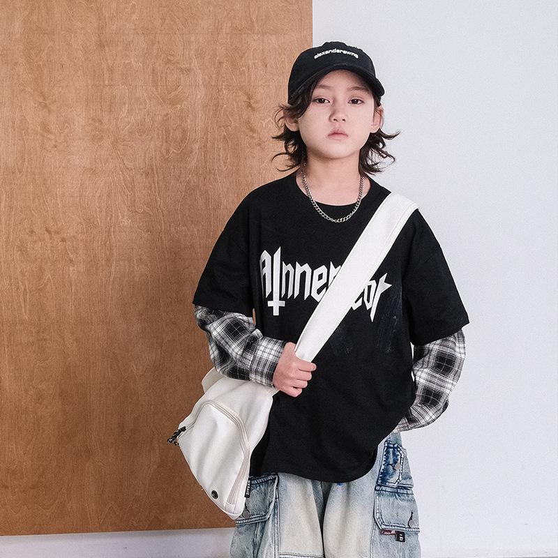 Boys Fashion Fake Two Tops 2025 Spring and Autumn Children's Casual Long-sleeved Hoodie