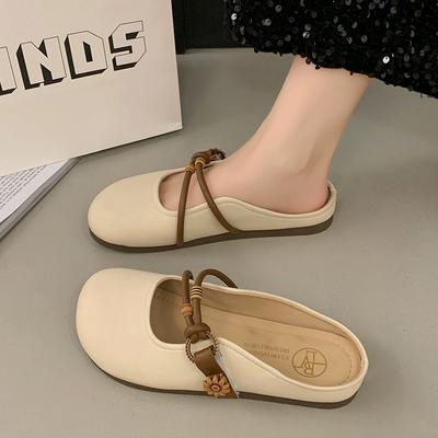 Halbslipper Damen Sommer Flach Ein-Fuß Französische Flip-Flops mit Mary Janes Einzelne Schuhe