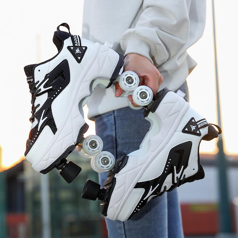Scarpe Deformabili da Camminata a Quattro Ruote per Adulti Pattini a Rotelle da Uomo e Donna Pattini per Bambini Scarpe Sportive a Due Ruote per Bambini e Bambine