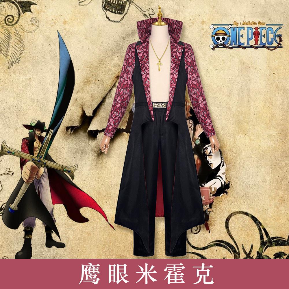 Live Action Movies Dracule Mihawk Cosplay Costume Stand-up Black Printing Long Sleeves Coat Trench Uniform Full Set Man Suit