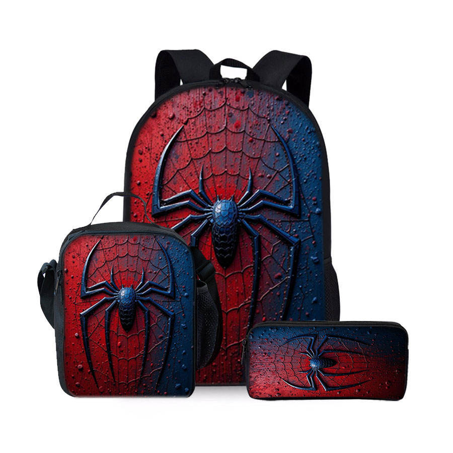 Spider Pencil Case Student Picnic Bag Cartoon Hero No Return Printed Schoolbag Convenient And Large-Capacity Three-Piece Set