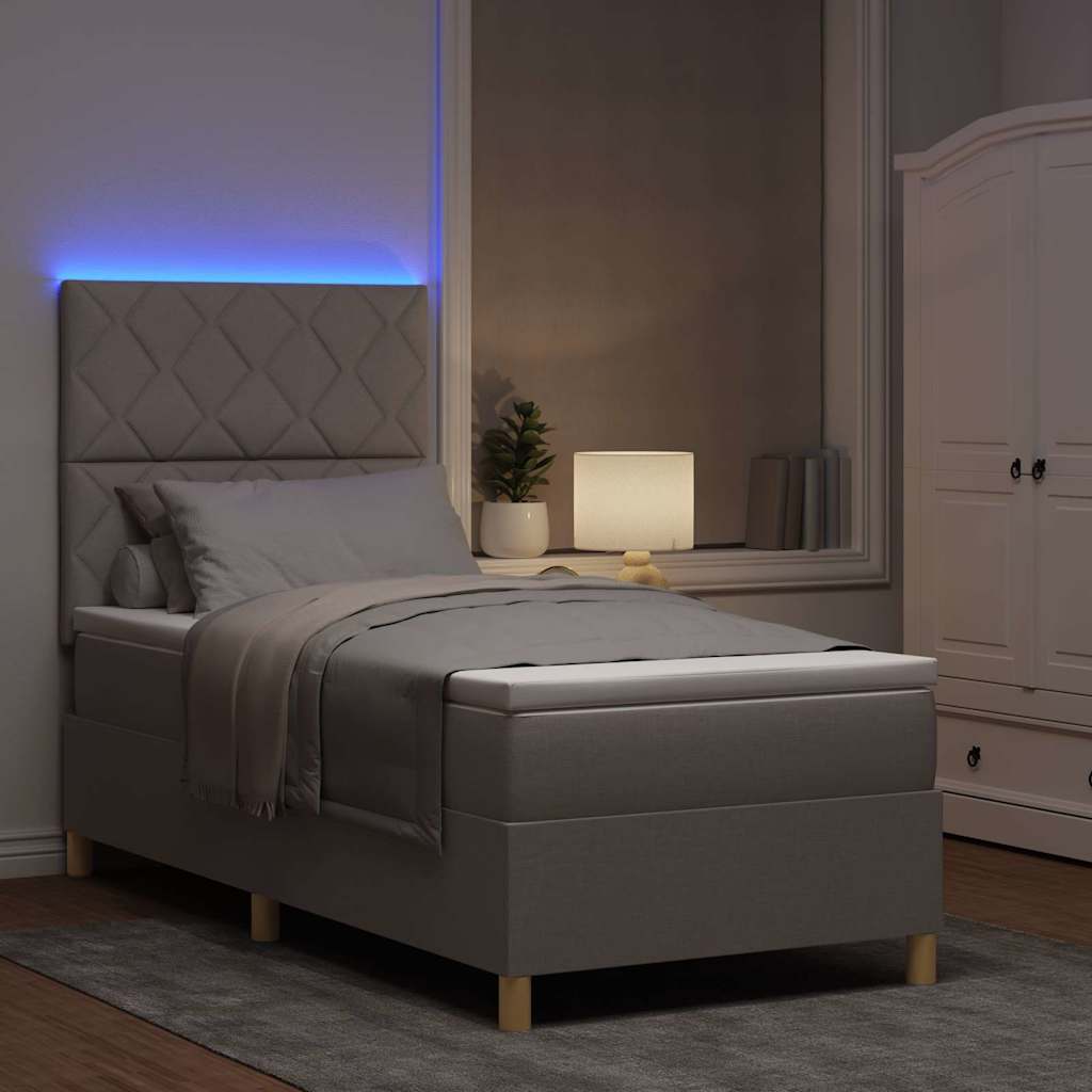 LED Box Spring Bed with Headboard Taupe 90 X 190 Cm Fabric