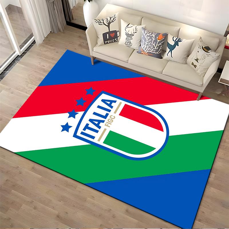 Italienische Flagge mit FIGC-Logo Design Teppich Rutschfester Teppich geeignet für Wohnzimmer- und Schlafzimmer-Sofas
