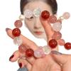 Women's High-End Red Agate & Strawberry Quartz Bracelet with White Phantom, Pearl & Pink Crystal