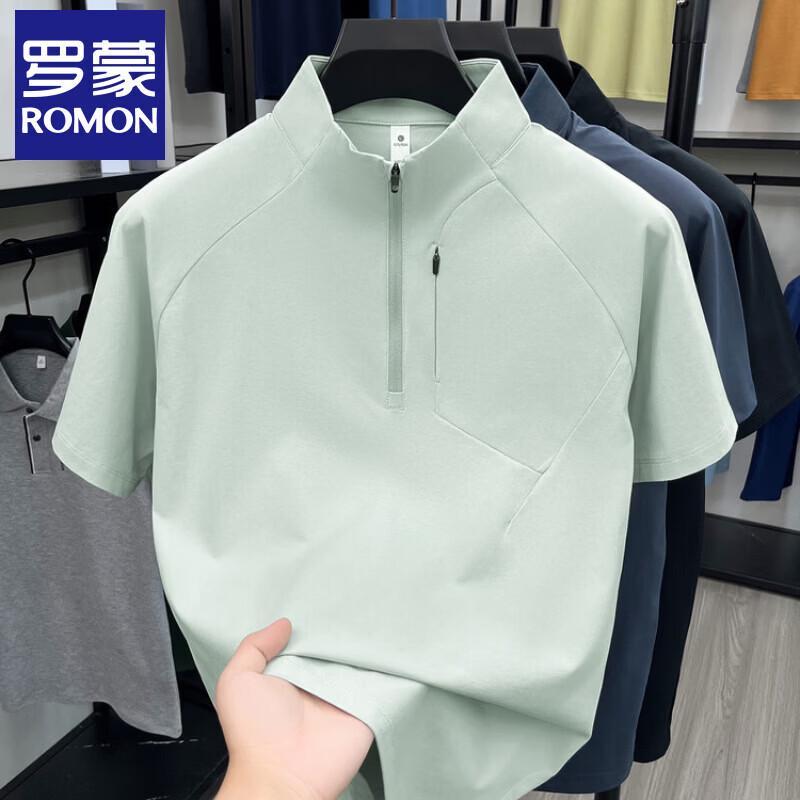 Romon Men's Half-Zip Stand Collar Quick-Dry Short Sleeve T-Shirt