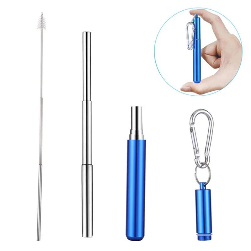 Stainless Steel Telescopic Drinking Straw, Portable Straw for Travel, Reusable Collapsible Metal Drinking Straw with Brush