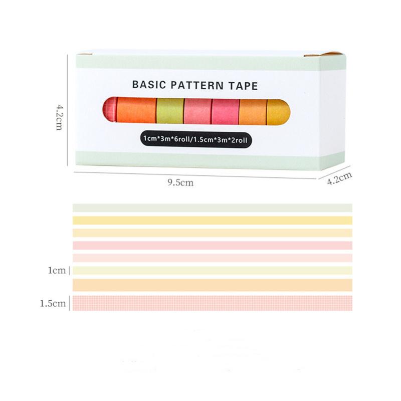 Ensemble de 8 Rouleaux de Ruban Coloré Rétro Grille Couleur Unie Multi-usage Bricolage Arts Artisanat Décoration Pour Journal