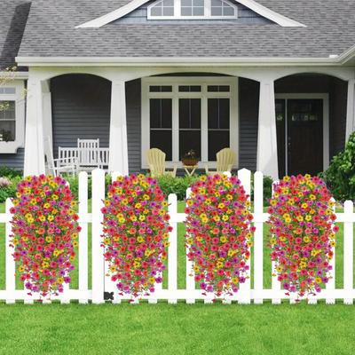 1/4Pcs Hanging Artificial Violet Flower UV Resistant Fake Silk Flower Wedding Party Indoor Outdoor Garden Wall Hanging Faux Bloom Decoration