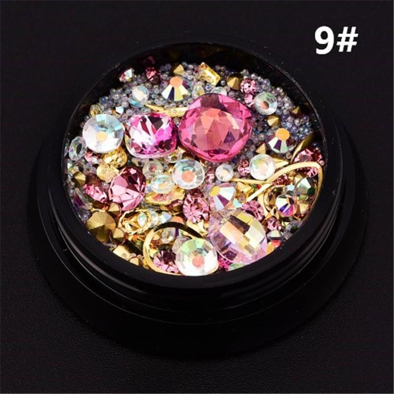 

Смешанные украшения для ногтей «сделай сам», красочные микробусины, круг из драгоценных камней, 3D блестящие кристаллы и стразы, инструмент для дизайна ногтей 9